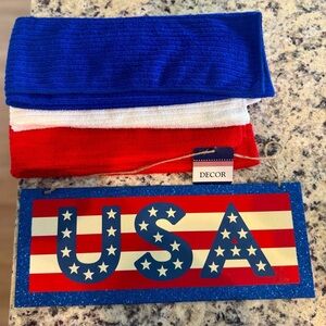USA Patriotic Outdoor Thin Wood Decor And Towel Set